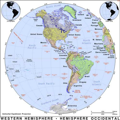 Western Hemisphere map