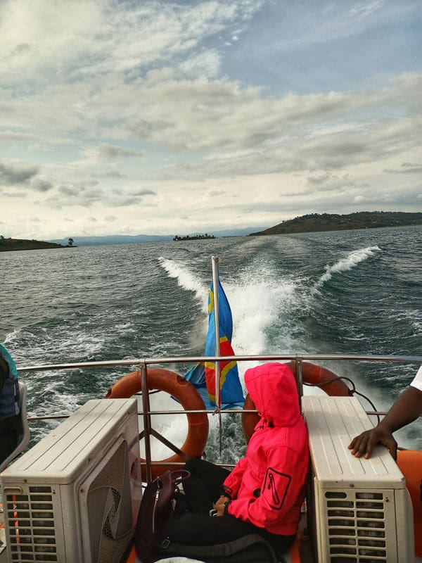 speed boat with DRC flag in south kivu